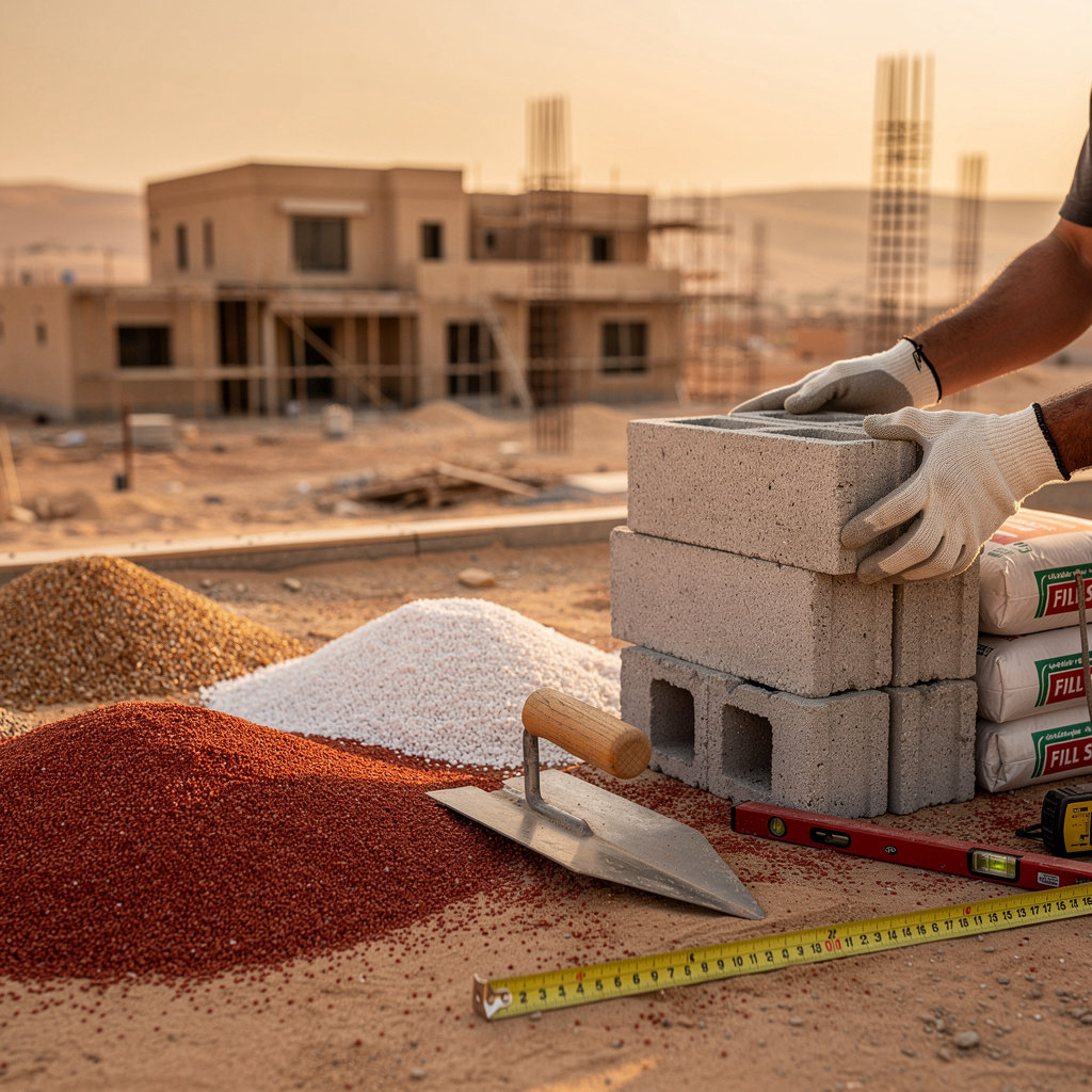مبسط ركيزه لتوريد مواد البناء موقع العمل في الملقا الرياض - خبرة 25 سنة في توريد مواد البناء